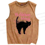 Unisex Frightened Cat Printed Washed Tank Top