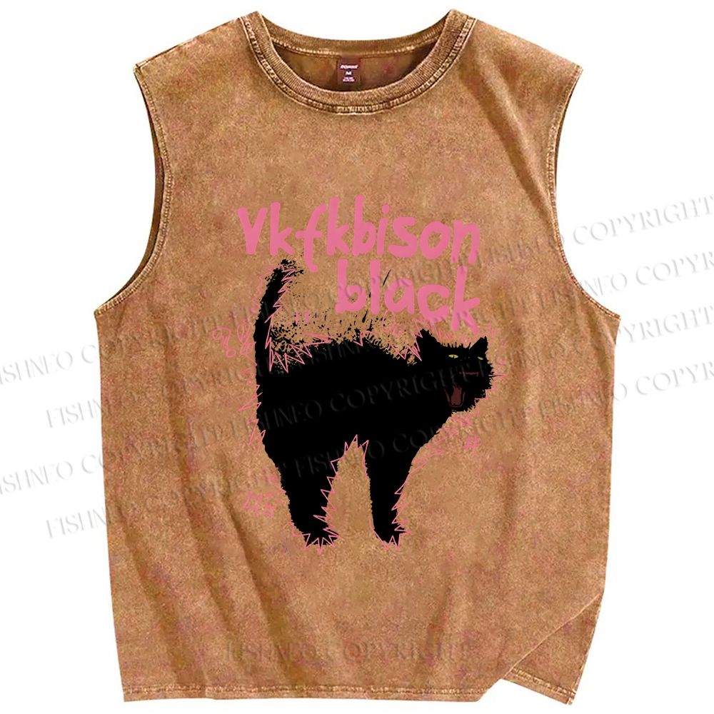 Unisex Frightened Cat Printed Washed Tank Top