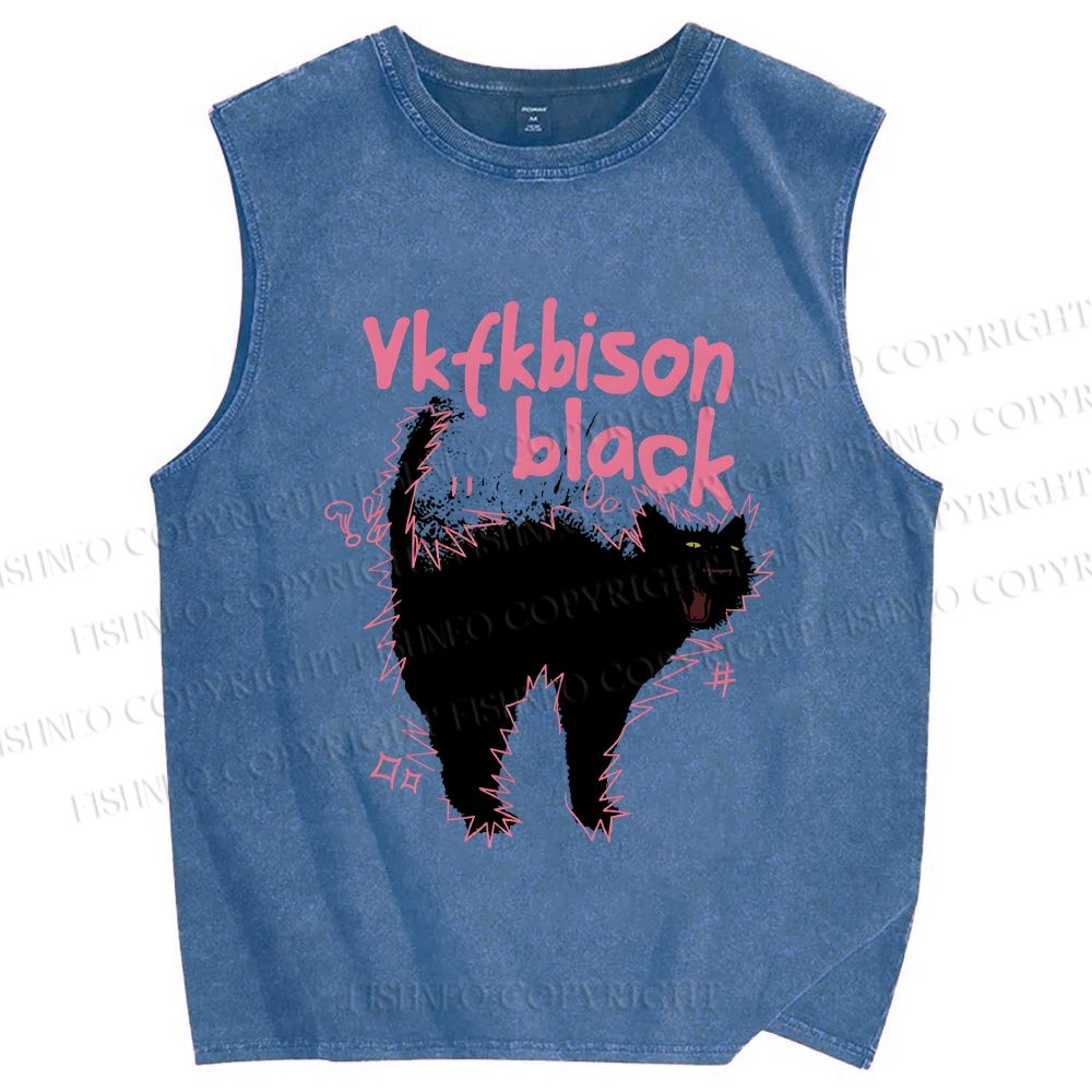Unisex Frightened Cat Printed Washed Tank Top