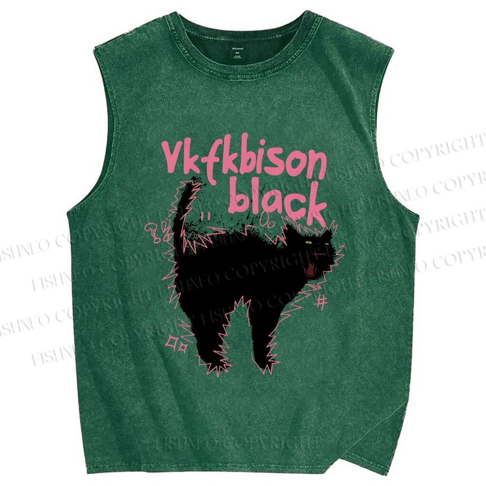 Unisex Frightened Cat Printed Washed Tank Top