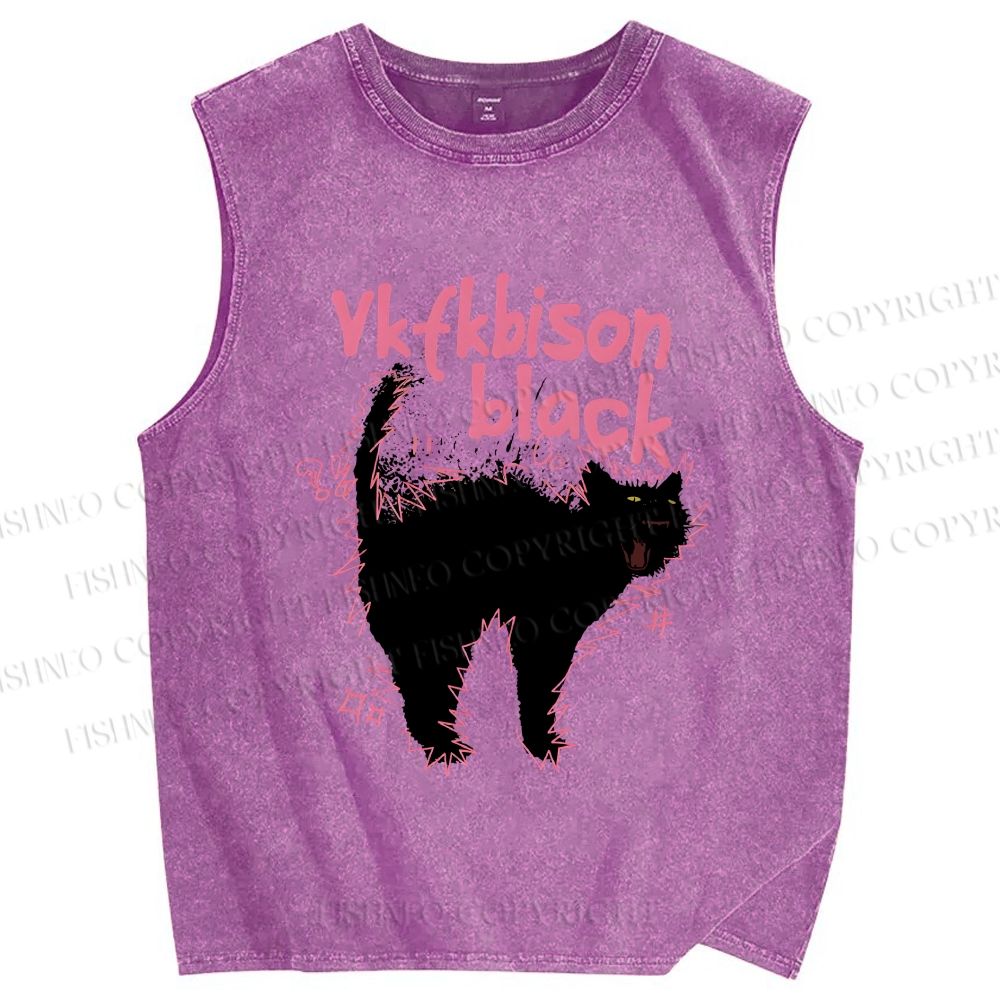Unisex Frightened Cat Printed Washed Tank Top