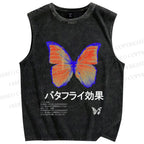 Unisex Butterfly Printed Washed Tank Top