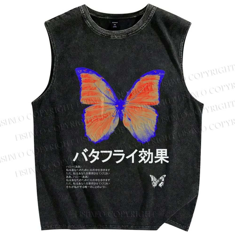 Unisex Butterfly Printed Washed Tank Top