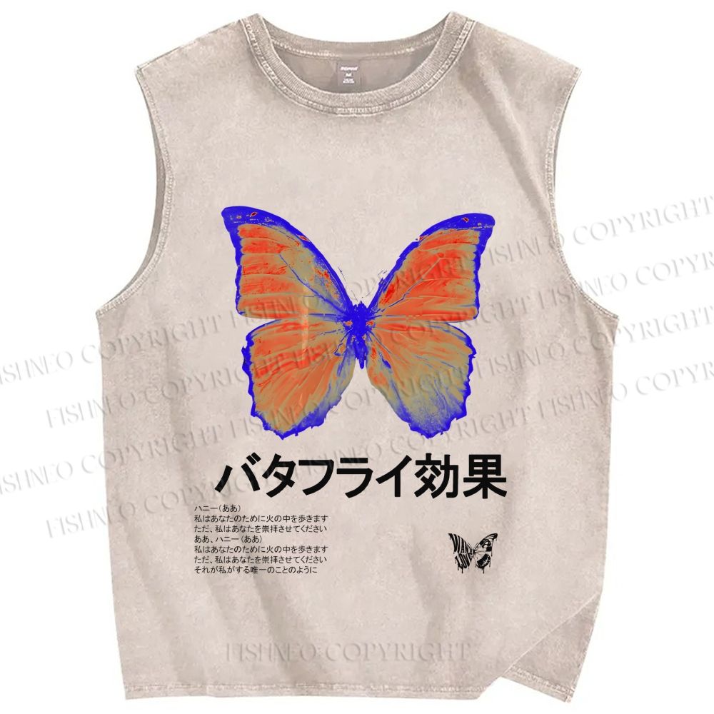 Unisex Butterfly Printed Washed Tank Top