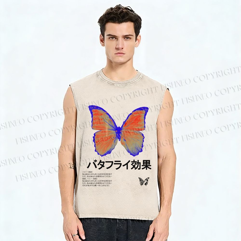 Unisex Butterfly Printed Washed Tank Top