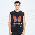 Unisex Butterfly Printed Washed Tank Top