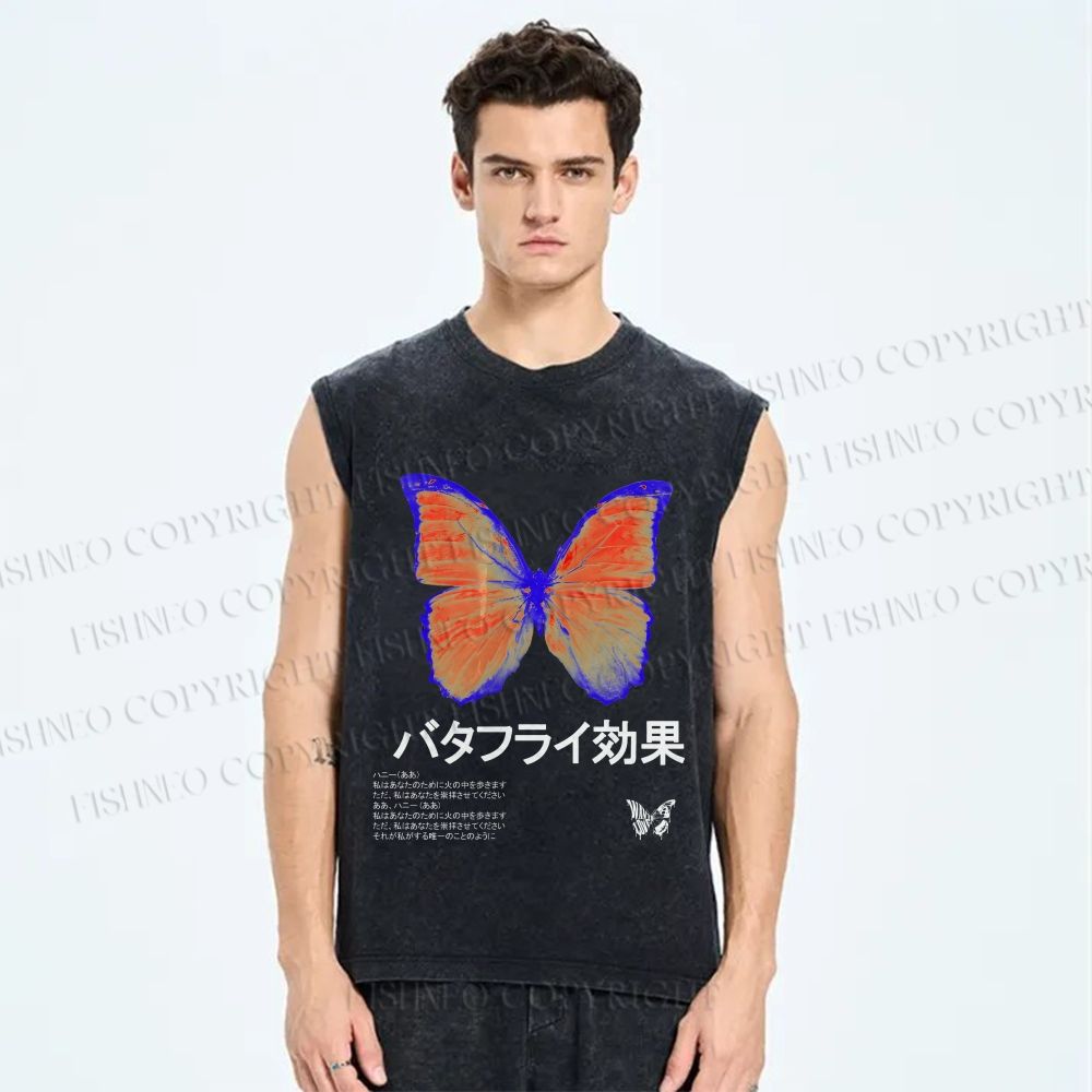Unisex Butterfly Printed Washed Tank Top