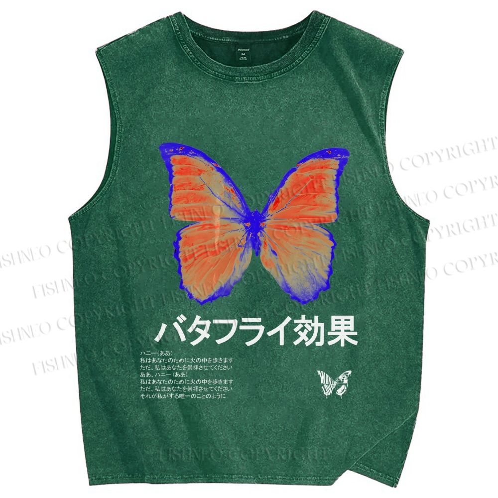 Unisex Butterfly Printed Washed Tank Top