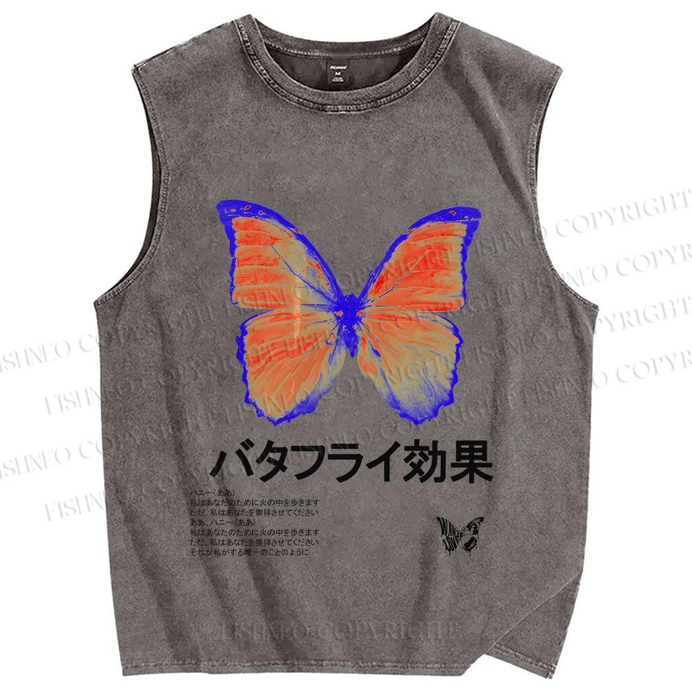 Unisex Butterfly Printed Washed Tank Top