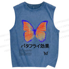 Unisex Butterfly Printed Washed Tank Top