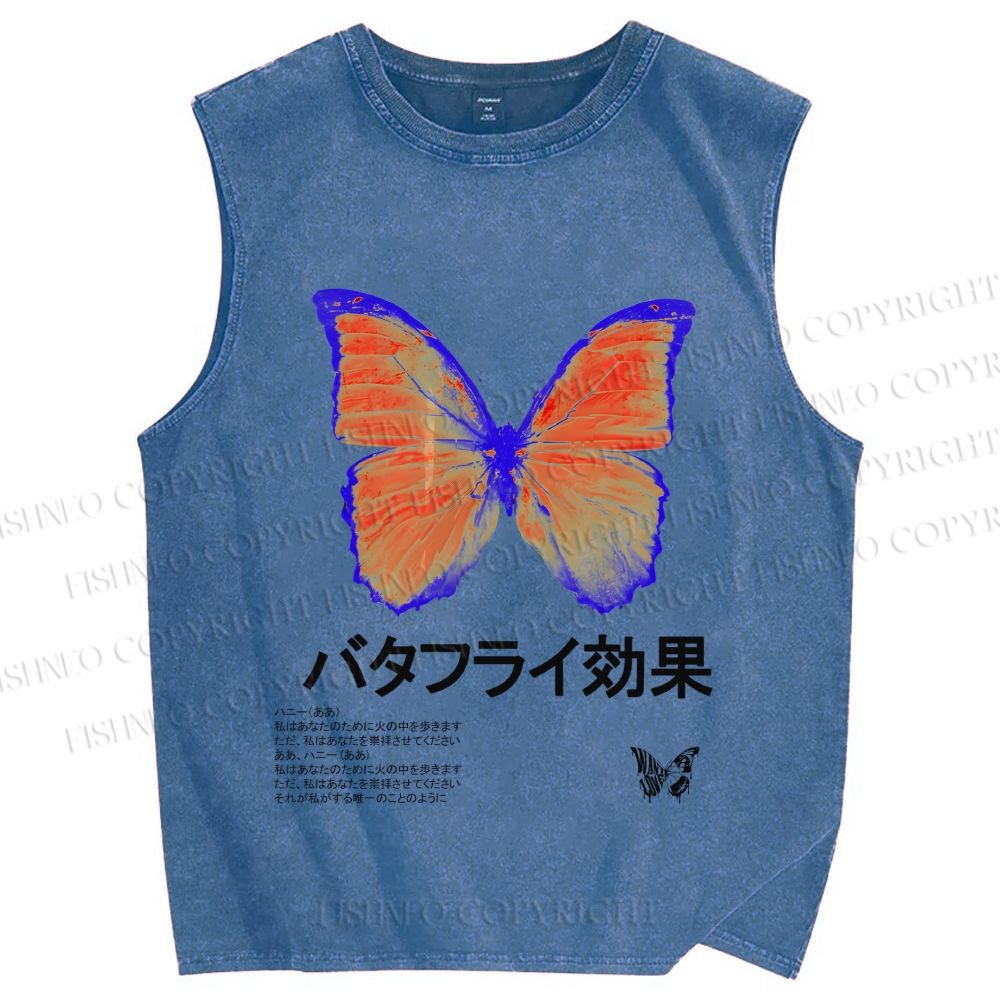 Unisex Butterfly Printed Washed Tank Top