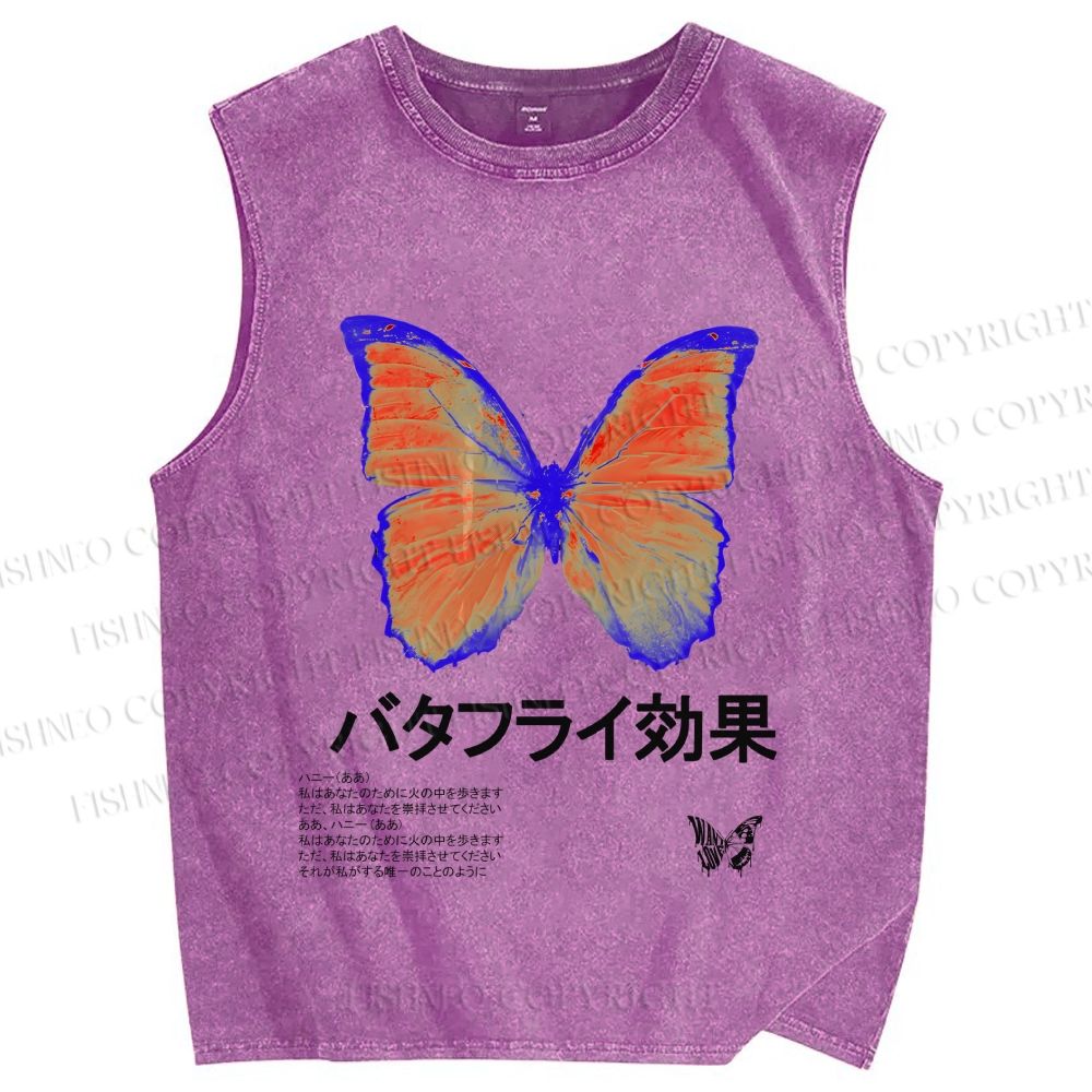 Unisex Butterfly Printed Washed Tank Top