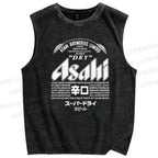 Unisex Japanese Beer Printed Washed Tank Top