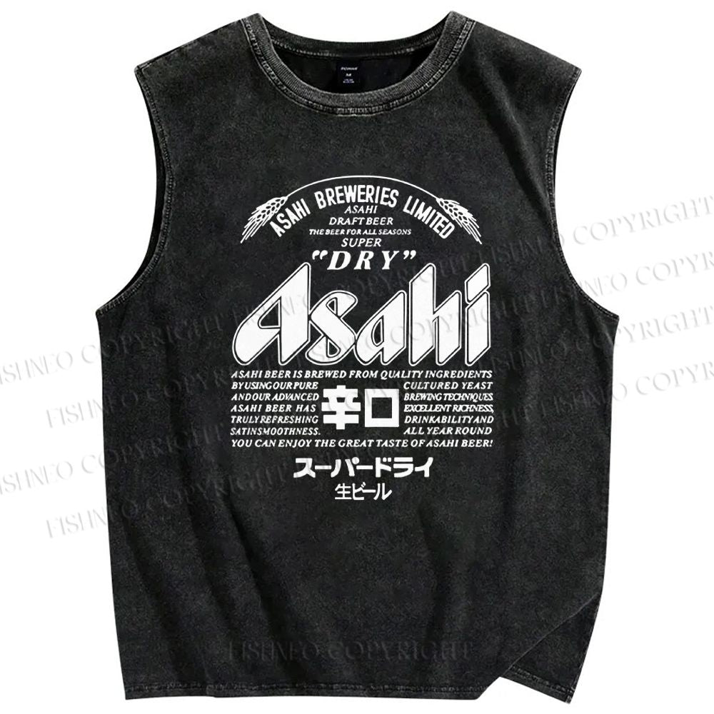 Unisex Japanese Beer Printed Washed Tank Top
