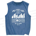 Unisex Japanese Beer Printed Washed Tank Top