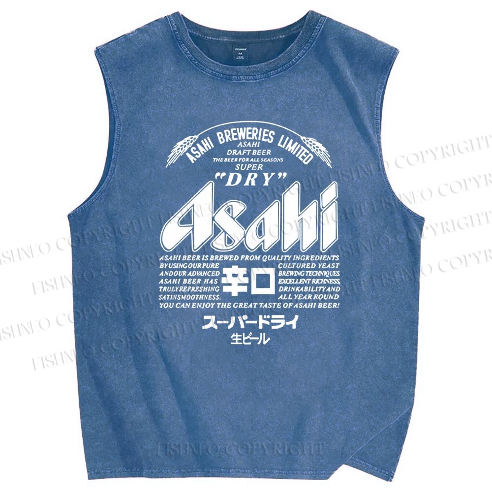Unisex Japanese Beer Printed Washed Tank Top