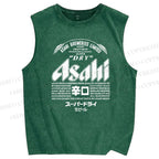 Unisex Japanese Beer Printed Washed Tank Top