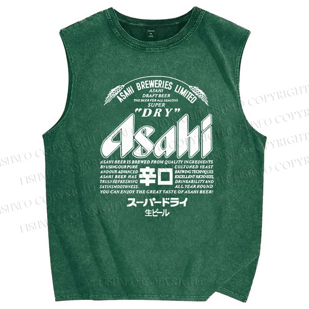 Unisex Japanese Beer Printed Washed Tank Top