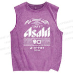 Unisex Japanese Beer Printed Washed Tank Top