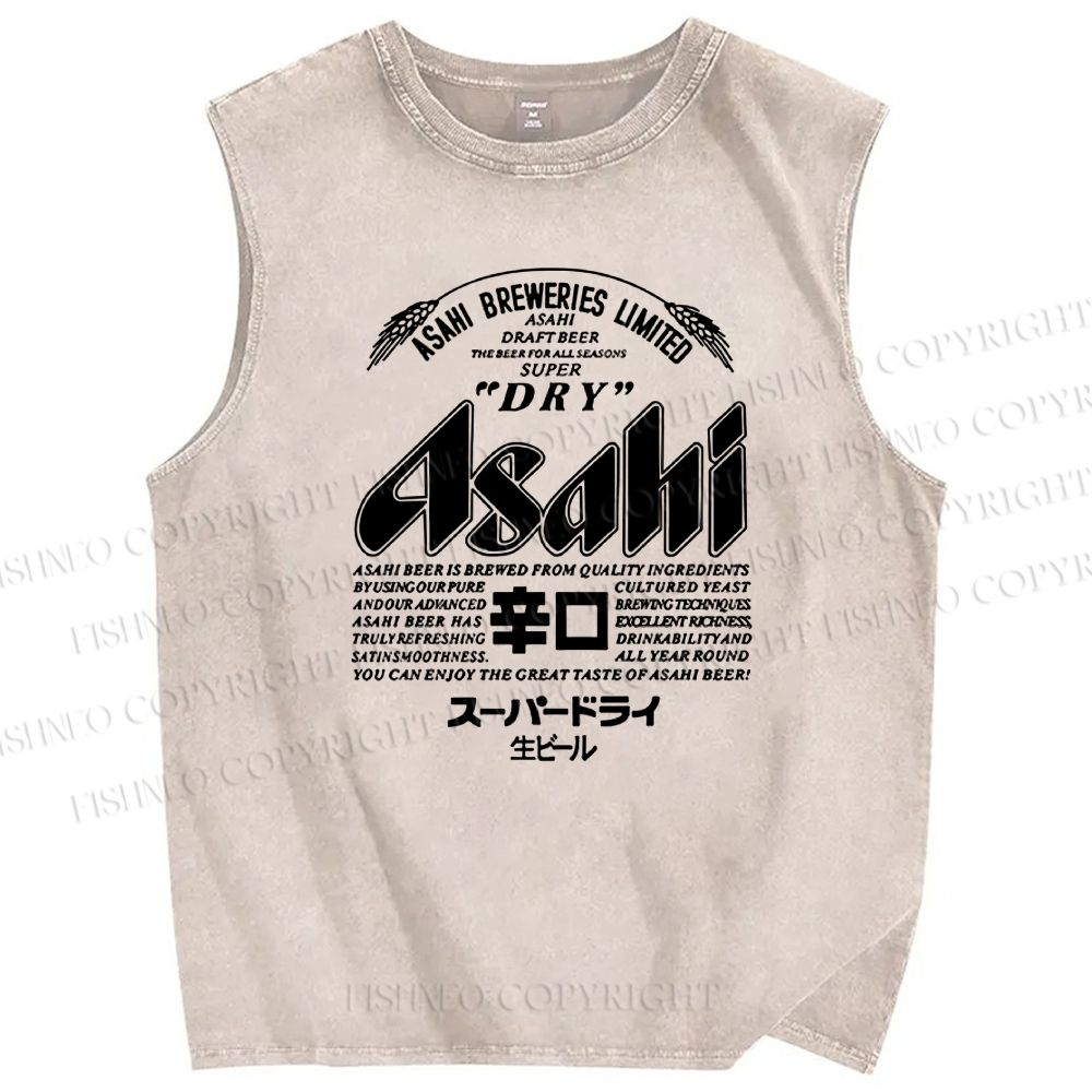 Unisex Japanese Beer Printed Washed Tank Top