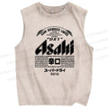 Unisex Japanese Beer Printed Washed Tank Top