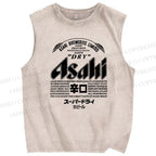 Unisex Japanese Beer Printed Washed Tank Top
