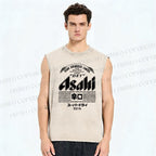 Unisex Japanese Beer Printed Washed Tank Top