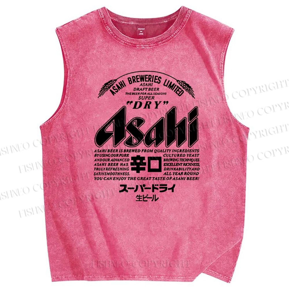 Unisex Japanese Beer Printed Washed Tank Top
