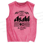 Unisex Japanese Beer Printed Washed Tank Top