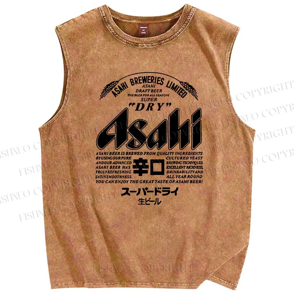Unisex Japanese Beer Printed Washed Tank Top