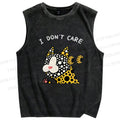 Unisex I Don't Care Cat Printed Washed Tank Top