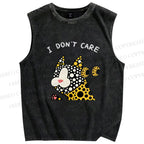 Unisex I Don't Care Cat Printed Washed Tank Top