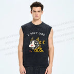 Unisex I Don't Care Cat Printed Washed Tank Top