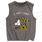 Unisex I Don't Care Cat Printed Washed Tank Top