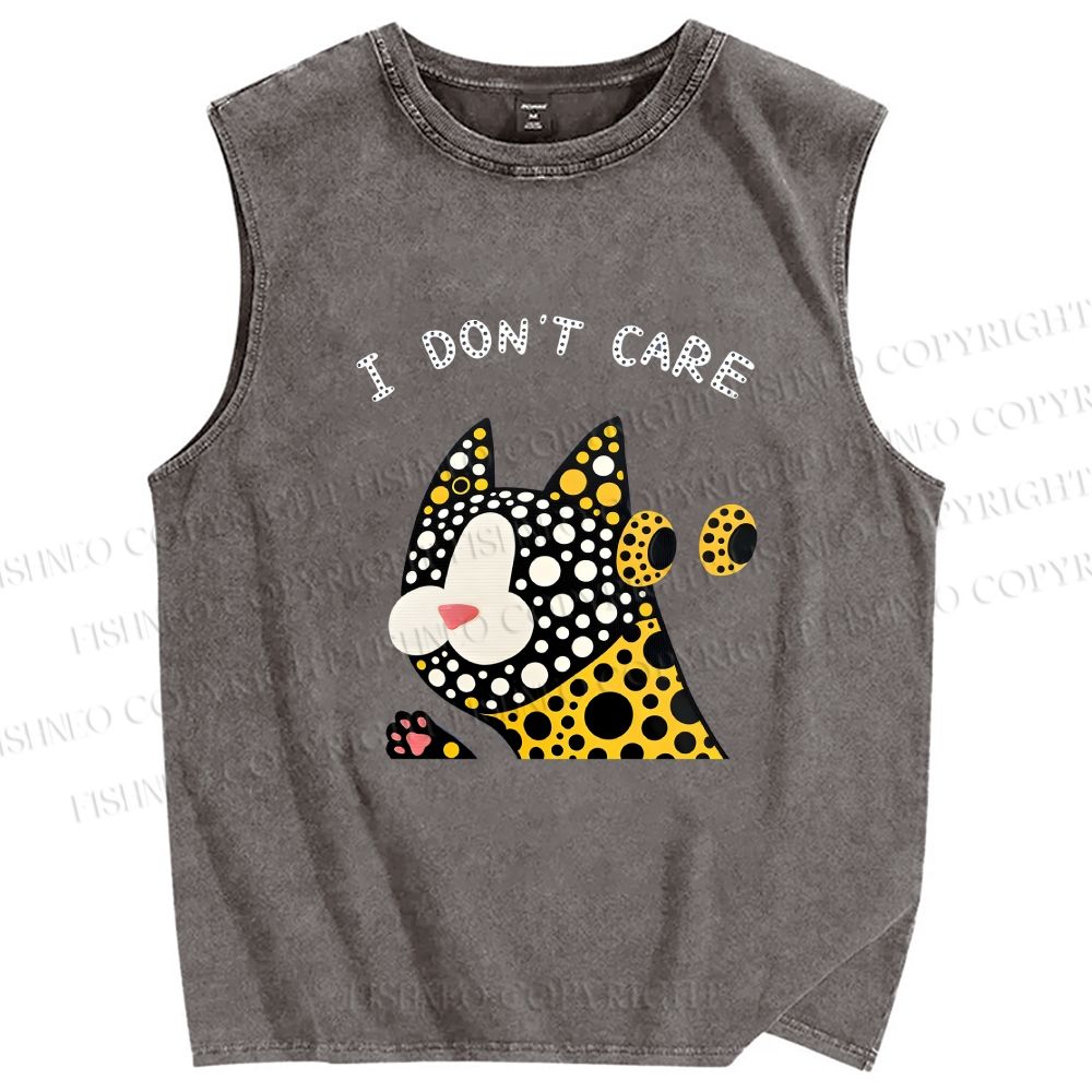 Unisex I Don't Care Cat Printed Washed Tank Top