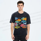Unisex So Many Fish Printed Washed Tee
