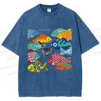 Unisex So Many Fish Printed Washed Tee