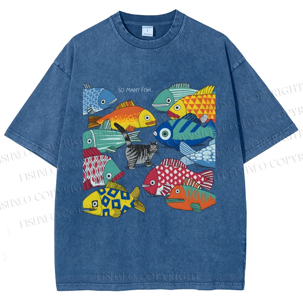 Unisex So Many Fish Printed Washed Tee