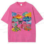 Unisex So Many Fish Printed Washed Tee