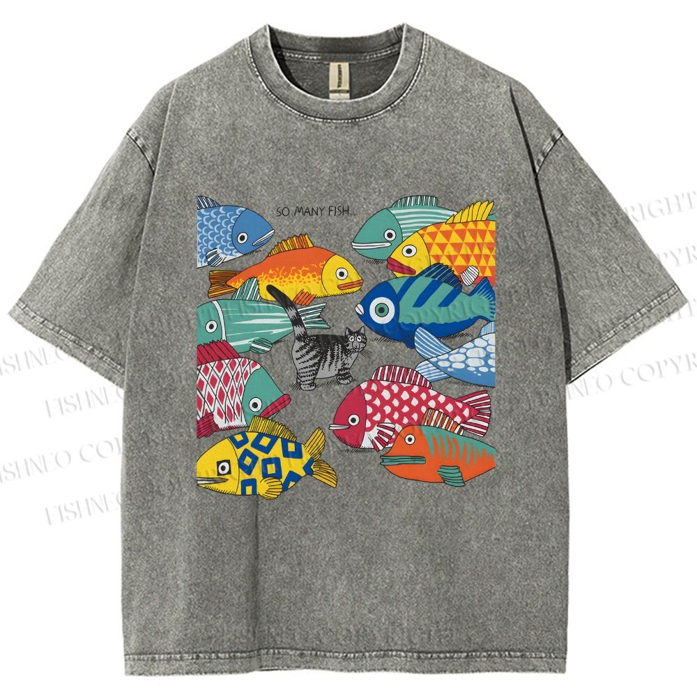 Unisex So Many Fish Printed Washed Tee