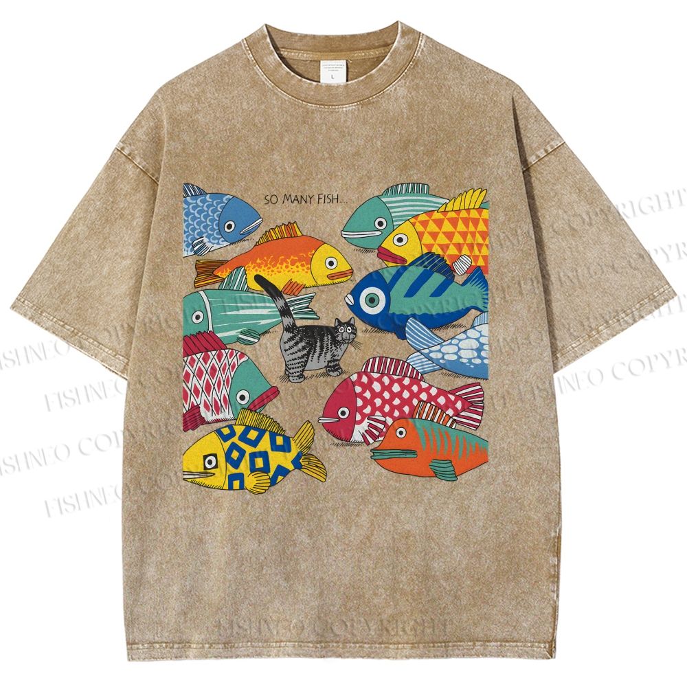 Unisex So Many Fish Printed Washed Tee