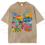 Unisex So Many Fish Printed Washed Tee