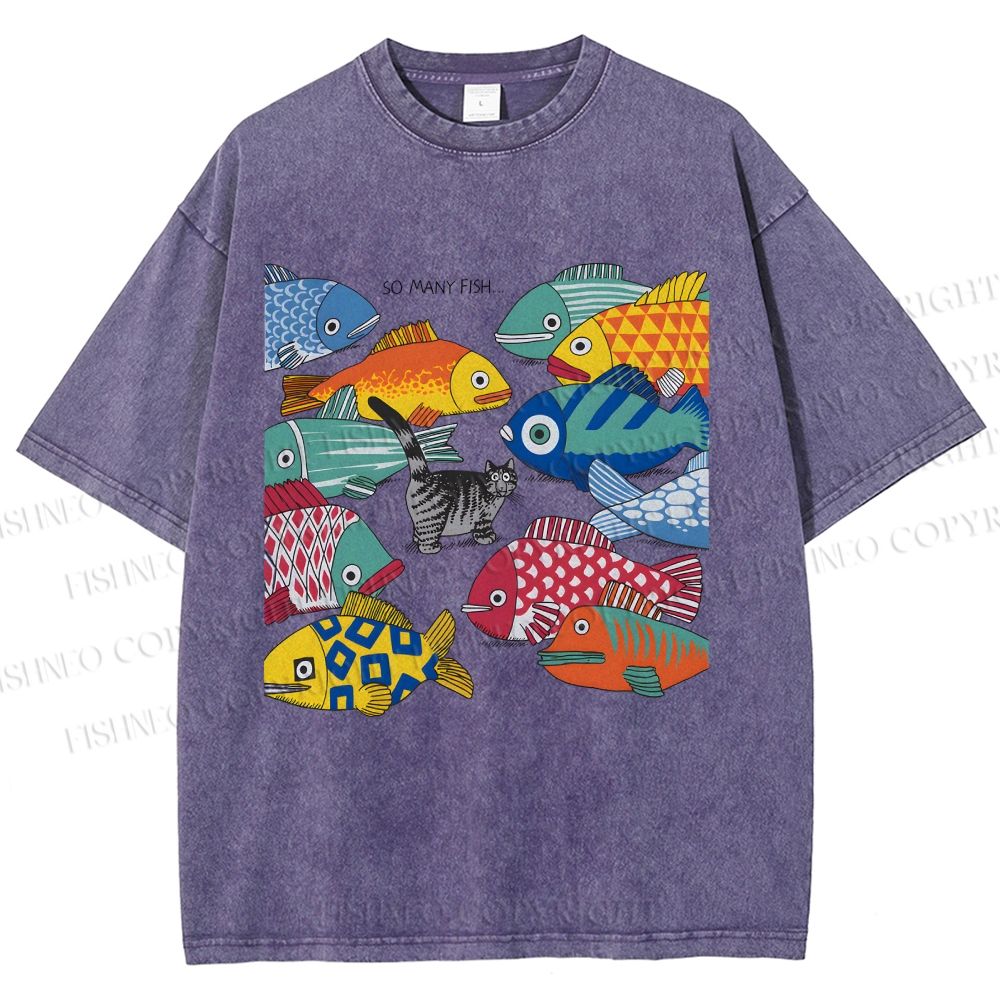 Unisex So Many Fish Printed Washed Tee