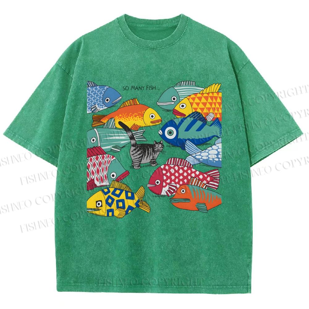 Unisex So Many Fish Printed Washed Tee