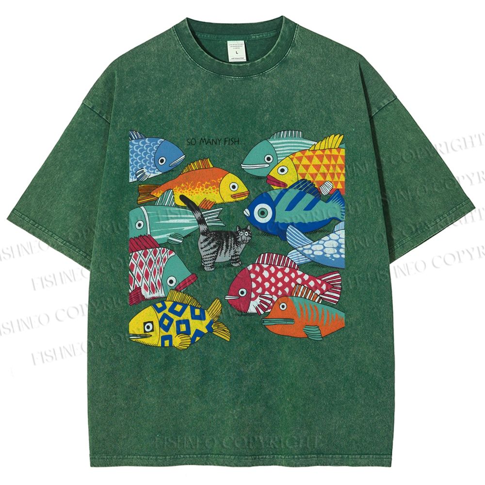 Unisex So Many Fish Printed Washed Tee