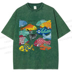 Unisex So Many Fish Printed Washed Tee