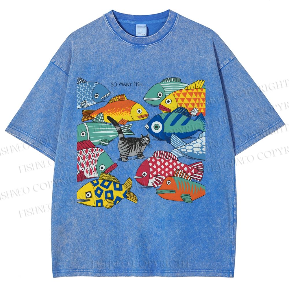 Unisex So Many Fish Printed Washed Tee