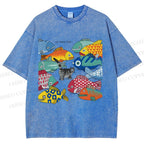 Unisex So Many Fish Printed Washed Tee