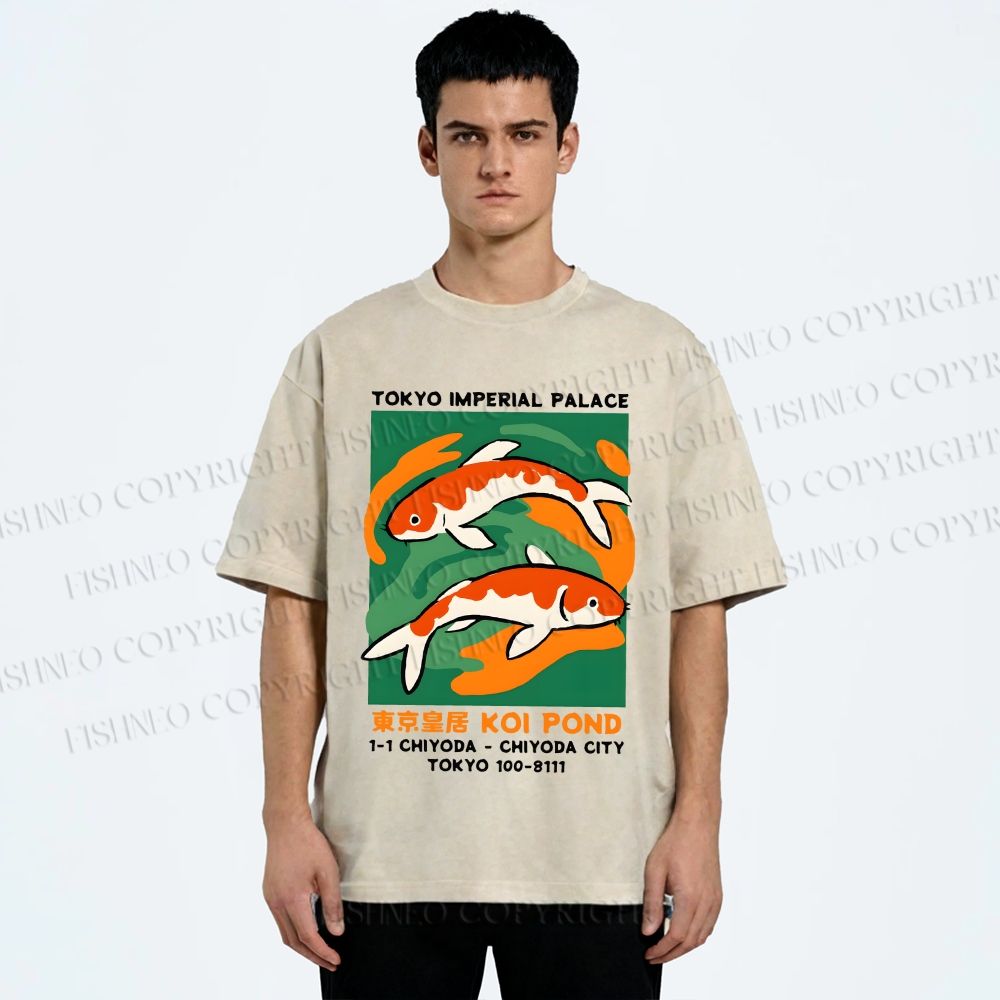Unisex Tokyo Koi Printed Washed Tee