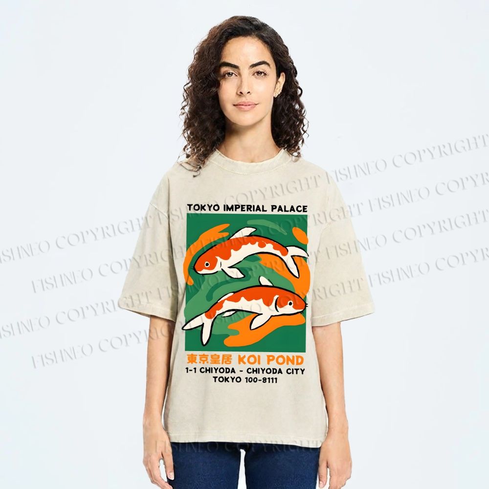Unisex Tokyo Koi Printed Washed Tee
